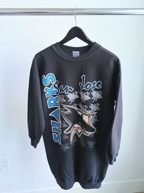 Vintage 1992 True Fan NHL San Jose Sharks Sweatshirt Dress Oversized Black 23x33